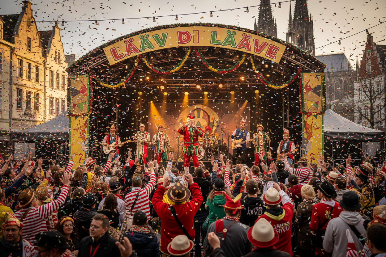 Lääv di Lääve von Brings - Karneval-Stimmung mit Konfetti und feiernden Menschen